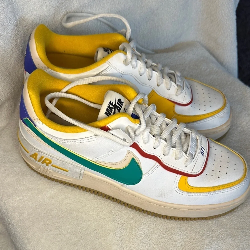 Nike Air Force 1 White with Yellow, Green, and Purple Accents